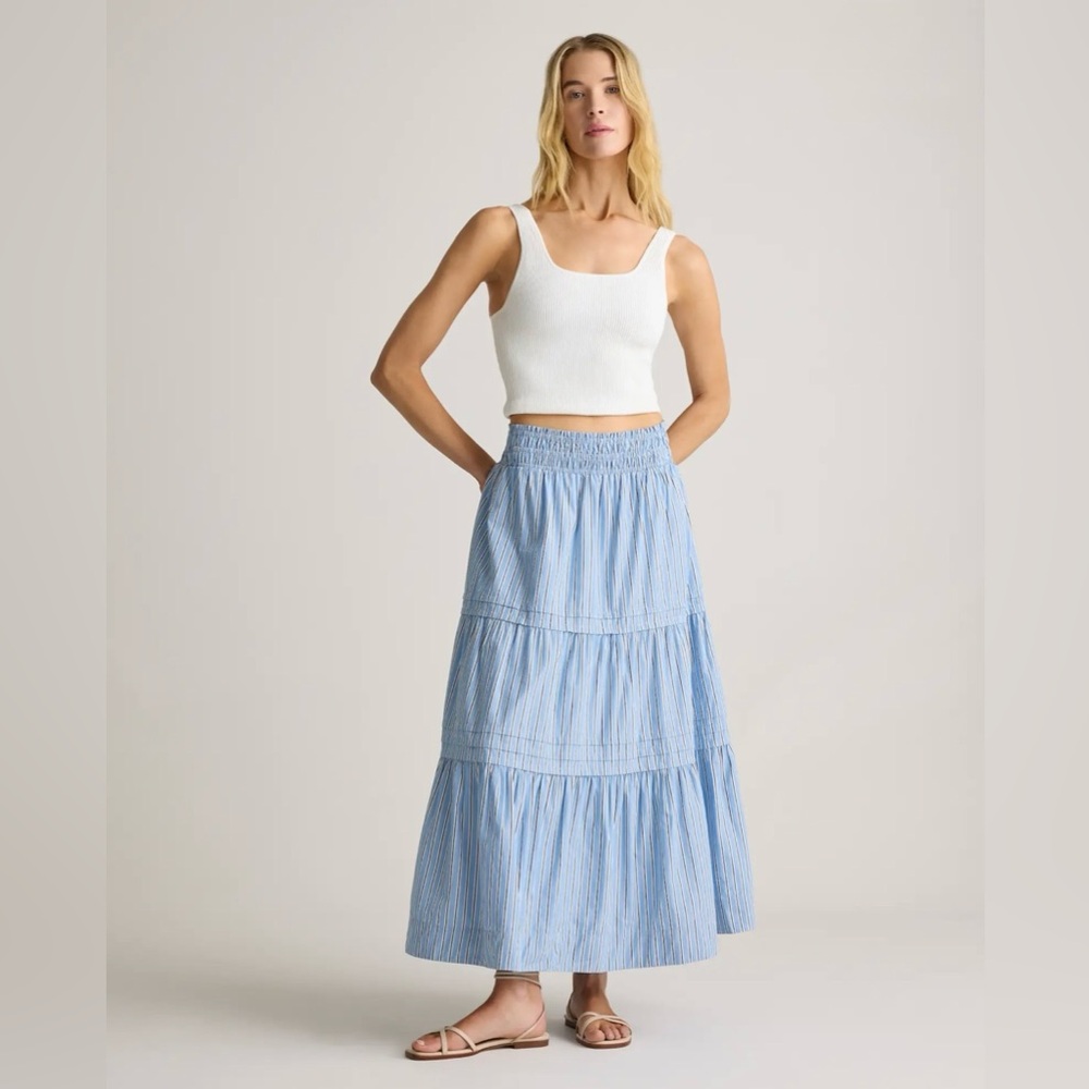 Quince Blue and White Striped Maxi Skirt